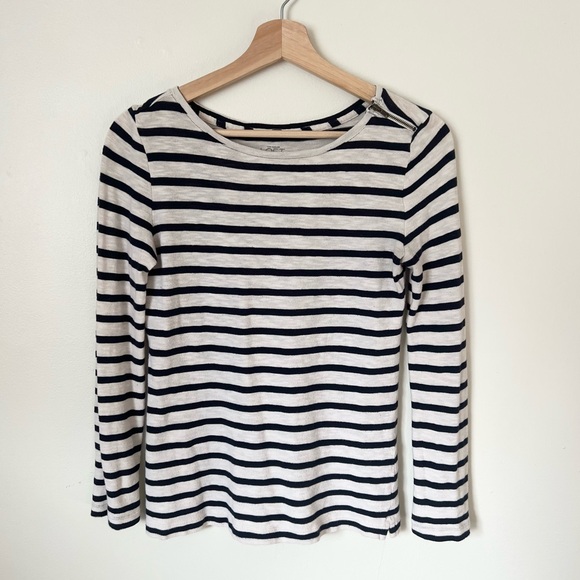 Loft Striped Long Sleeve Navy and Cream Top Size Small - Picture 2 of 6